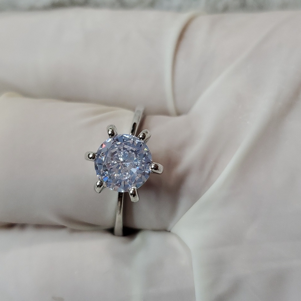 3/Glass Stone 6-Prong Silver Rings|Clear-Green-Purple|Single Cut Glass-Sz 9.5 - Picture 7 of 12